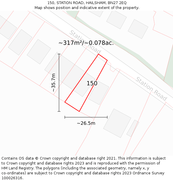 150, STATION ROAD, HAILSHAM, BN27 2EQ: Plot and title map