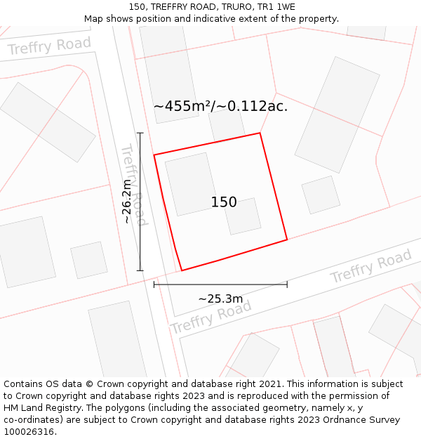 150, TREFFRY ROAD, TRURO, TR1 1WE: Plot and title map