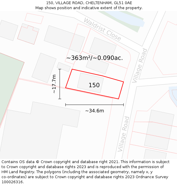 150, VILLAGE ROAD, CHELTENHAM, GL51 0AE: Plot and title map