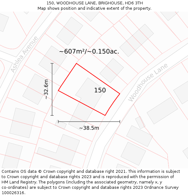 150, WOODHOUSE LANE, BRIGHOUSE, HD6 3TH: Plot and title map