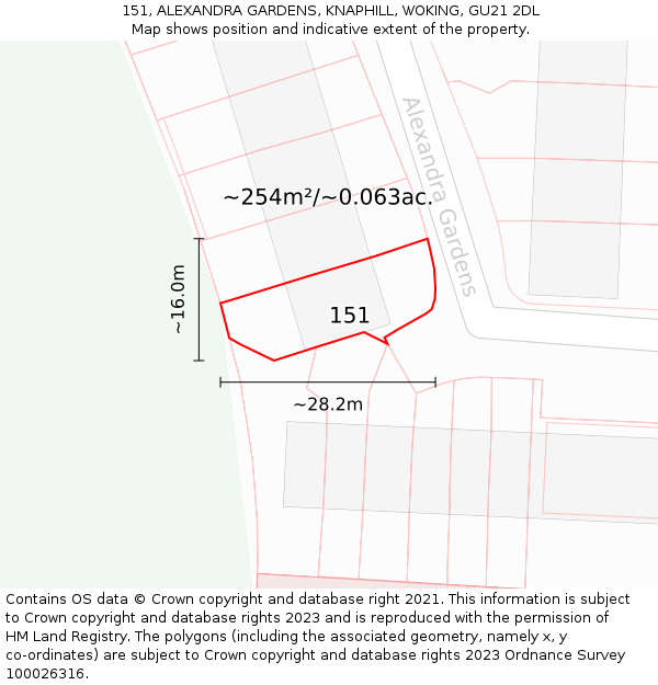 151, ALEXANDRA GARDENS, KNAPHILL, WOKING, GU21 2DL: Plot and title map