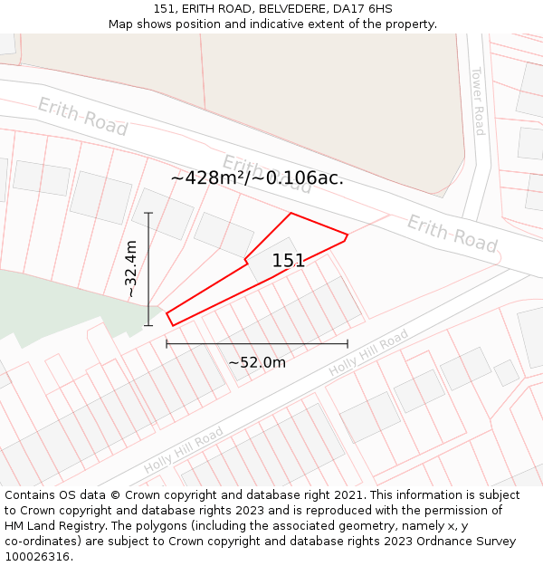 151, ERITH ROAD, BELVEDERE, DA17 6HS: Plot and title map