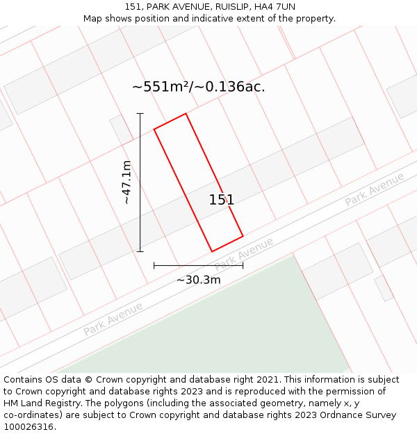 151, PARK AVENUE, RUISLIP, HA4 7UN: Plot and title map