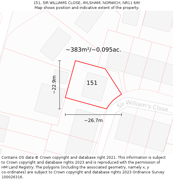 151, SIR WILLIAMS CLOSE, AYLSHAM, NORWICH, NR11 6AY: Plot and title map