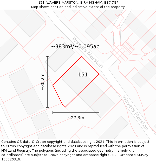 151, WAVERS MARSTON, BIRMINGHAM, B37 7GP: Plot and title map