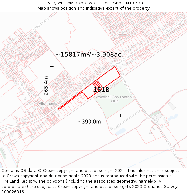 151B, WITHAM ROAD, WOODHALL SPA, LN10 6RB: Plot and title map