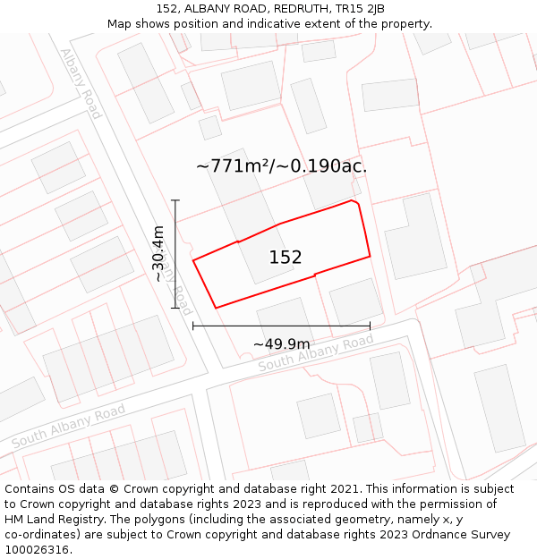 152, ALBANY ROAD, REDRUTH, TR15 2JB: Plot and title map