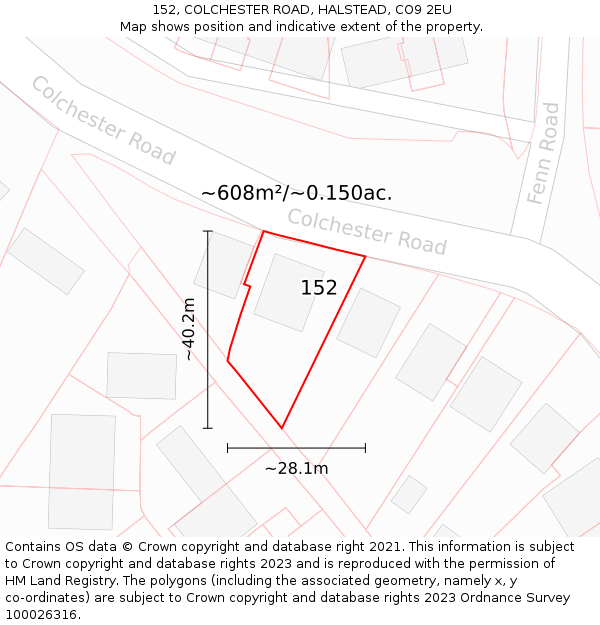 152, COLCHESTER ROAD, HALSTEAD, CO9 2EU: Plot and title map