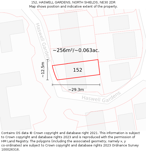 152, HASWELL GARDENS, NORTH SHIELDS, NE30 2DR: Plot and title map