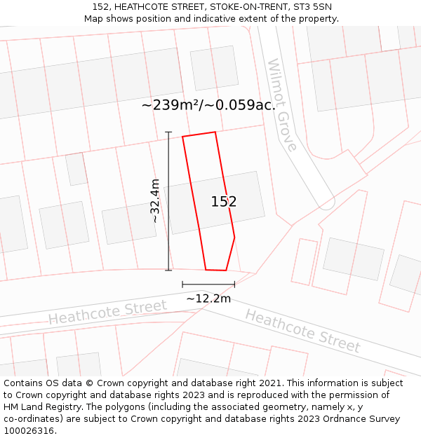 152, HEATHCOTE STREET, STOKE-ON-TRENT, ST3 5SN: Plot and title map