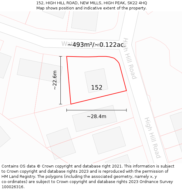 152, HIGH HILL ROAD, NEW MILLS, HIGH PEAK, SK22 4HQ: Plot and title map