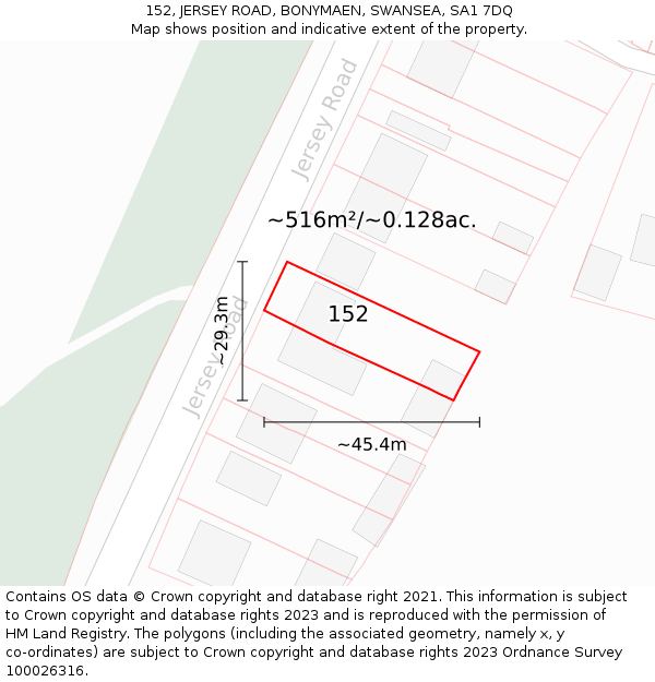 152, JERSEY ROAD, BONYMAEN, SWANSEA, SA1 7DQ: Plot and title map