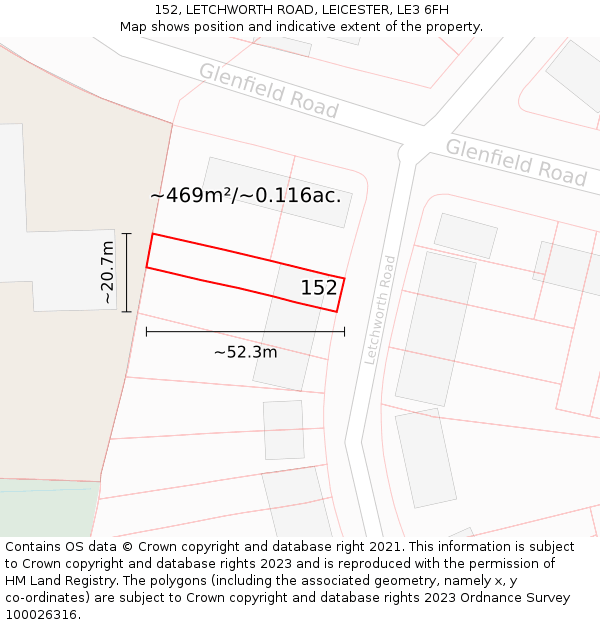 152, LETCHWORTH ROAD, LEICESTER, LE3 6FH: Plot and title map