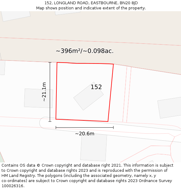 152, LONGLAND ROAD, EASTBOURNE, BN20 8JD: Plot and title map