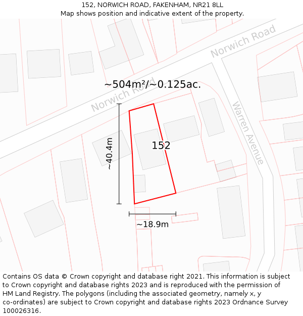 152, NORWICH ROAD, FAKENHAM, NR21 8LL: Plot and title map