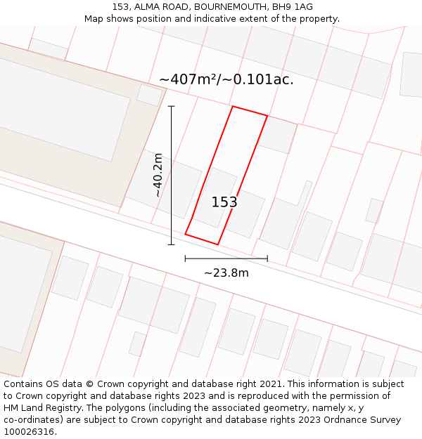 153, ALMA ROAD, BOURNEMOUTH, BH9 1AG: Plot and title map