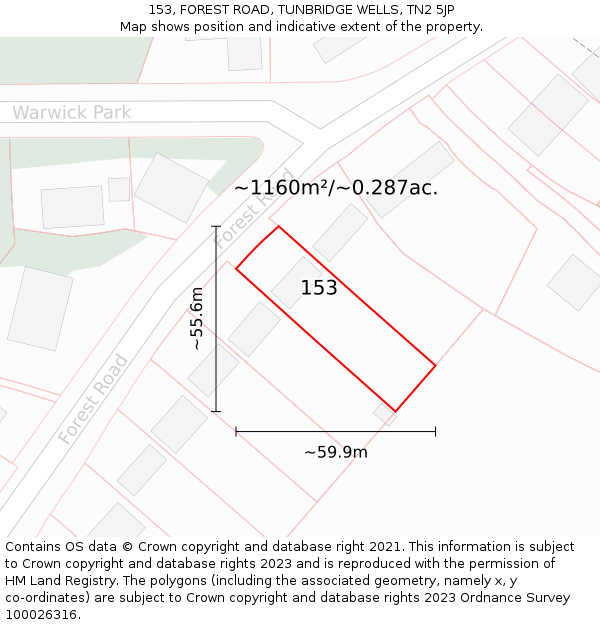 153, FOREST ROAD, TUNBRIDGE WELLS, TN2 5JP: Plot and title map