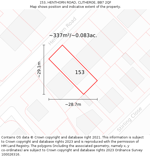 153, HENTHORN ROAD, CLITHEROE, BB7 2QF: Plot and title map