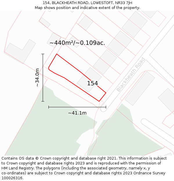 154, BLACKHEATH ROAD, LOWESTOFT, NR33 7JH: Plot and title map