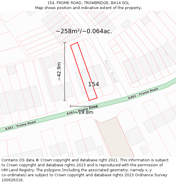 154, FROME ROAD, TROWBRIDGE, BA14 0DL: Plot and title map