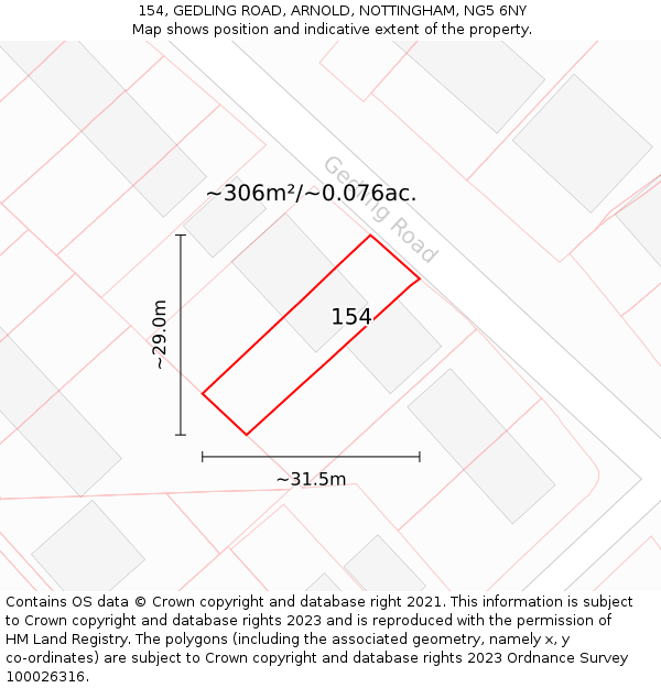 154, GEDLING ROAD, ARNOLD, NOTTINGHAM, NG5 6NY: Plot and title map