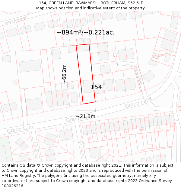 154, GREEN LANE, RAWMARSH, ROTHERHAM, S62 6LE: Plot and title map