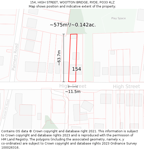 154, HIGH STREET, WOOTTON BRIDGE, RYDE, PO33 4LZ: Plot and title map