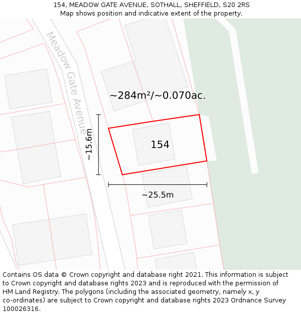 154, MEADOW GATE AVENUE, SOTHALL, SHEFFIELD, S20 2RS: Plot and title map