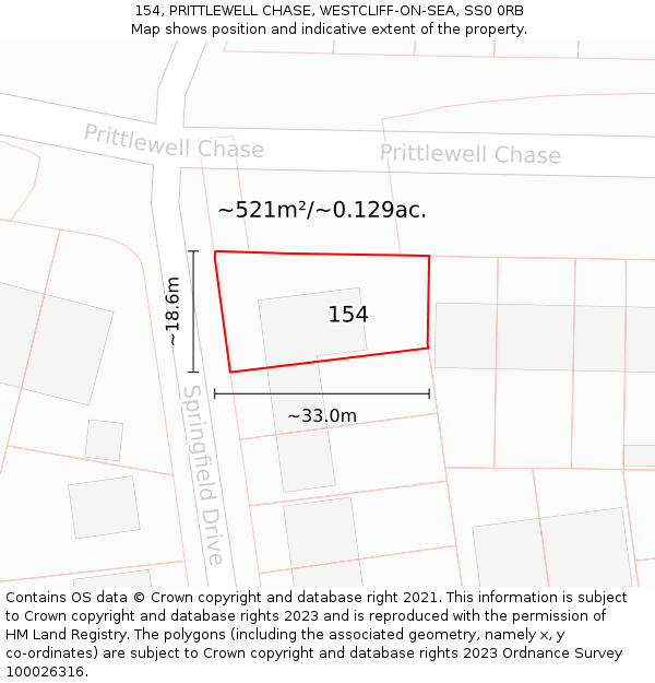 154, PRITTLEWELL CHASE, WESTCLIFF-ON-SEA, SS0 0RB: Plot and title map