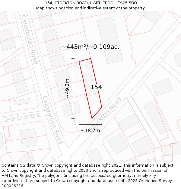 154, STOCKTON ROAD, HARTLEPOOL, TS25 5BQ: Plot and title map