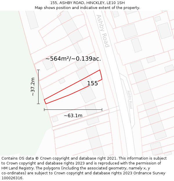 155, ASHBY ROAD, HINCKLEY, LE10 1SH: Plot and title map