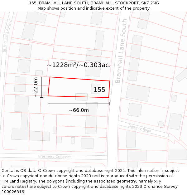 155, BRAMHALL LANE SOUTH, BRAMHALL, STOCKPORT, SK7 2NG: Plot and title map