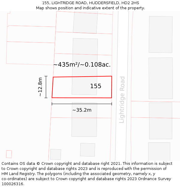 155, LIGHTRIDGE ROAD, HUDDERSFIELD, HD2 2HS: Plot and title map