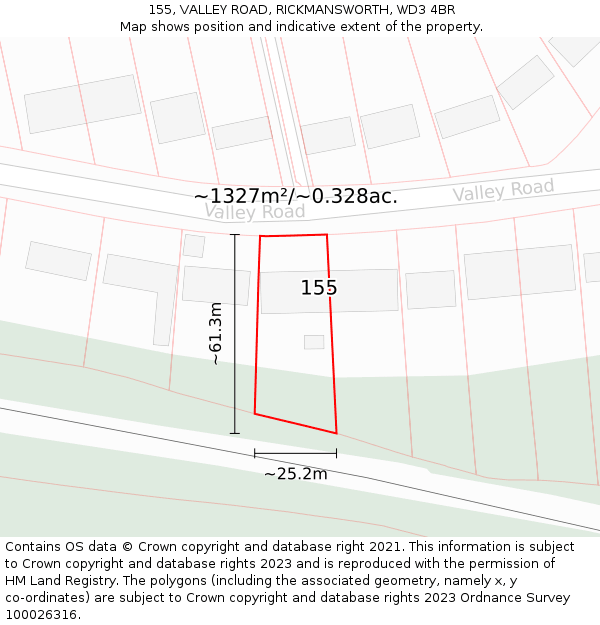 155, VALLEY ROAD, RICKMANSWORTH, WD3 4BR: Plot and title map