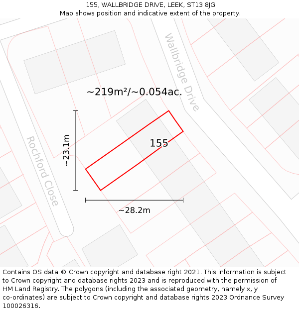 155, WALLBRIDGE DRIVE, LEEK, ST13 8JG: Plot and title map