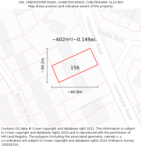 156, CIRENCESTER ROAD, CHARLTON KINGS, CHELTENHAM, GL53 8DY: Plot and title map