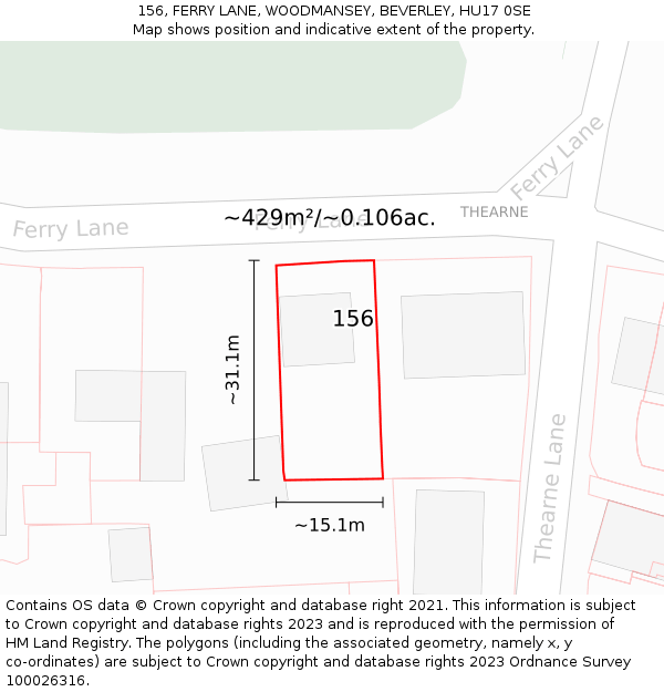 156, FERRY LANE, WOODMANSEY, BEVERLEY, HU17 0SE: Plot and title map