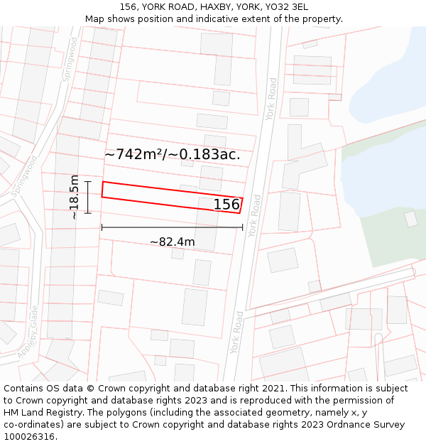 156, YORK ROAD, HAXBY, YORK, YO32 3EL: Plot and title map