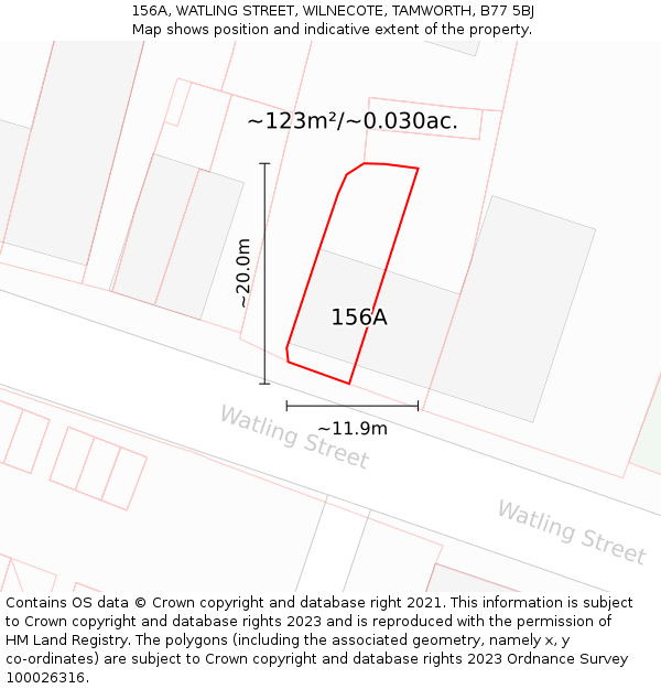 156A, WATLING STREET, WILNECOTE, TAMWORTH, B77 5BJ: Plot and title map