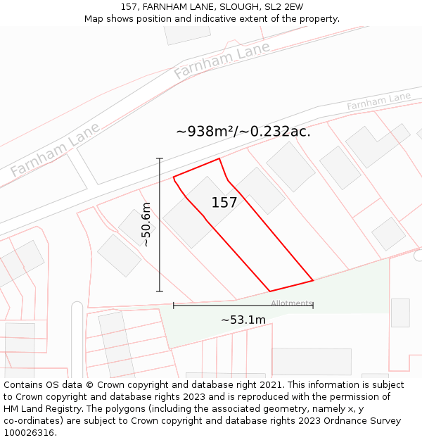 157, FARNHAM LANE, SLOUGH, SL2 2EW: Plot and title map