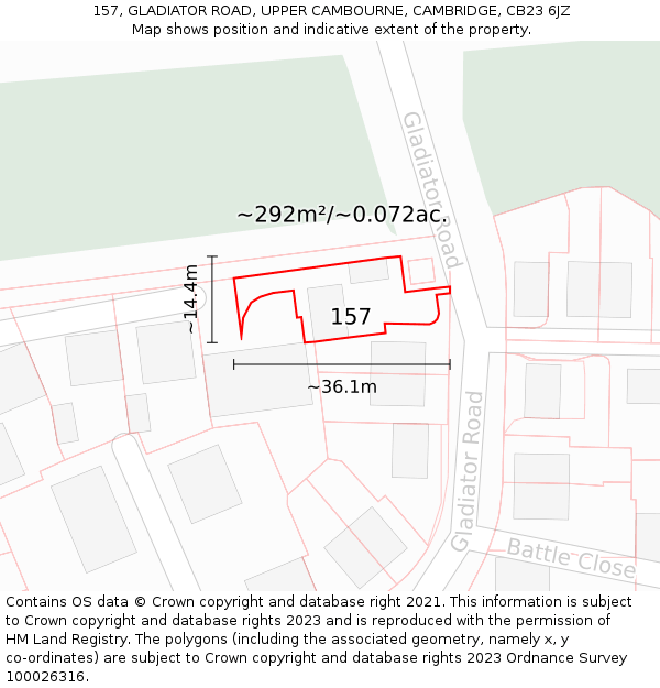 157, GLADIATOR ROAD, UPPER CAMBOURNE, CAMBRIDGE, CB23 6JZ: Plot and title map