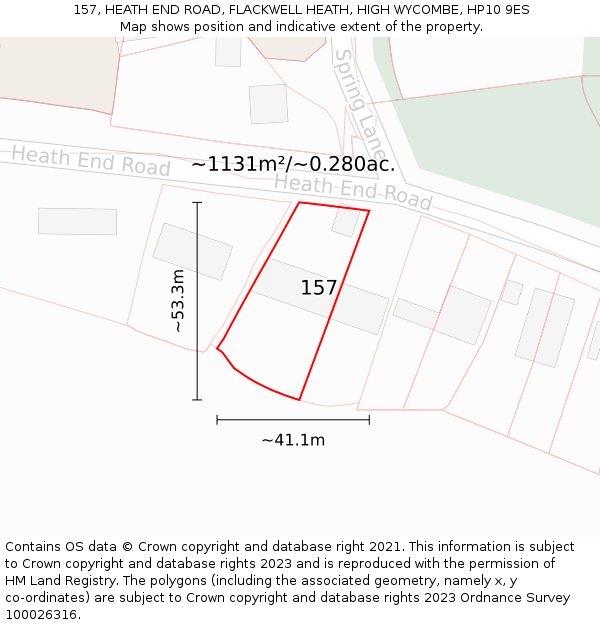 157, HEATH END ROAD, FLACKWELL HEATH, HIGH WYCOMBE, HP10 9ES: Plot and title map