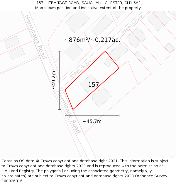 157, HERMITAGE ROAD, SAUGHALL, CHESTER, CH1 6AF: Plot and title map