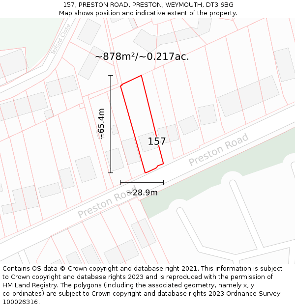 157, PRESTON ROAD, PRESTON, WEYMOUTH, DT3 6BG: Plot and title map