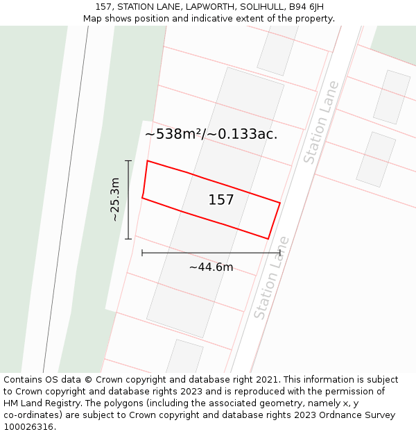 157, STATION LANE, LAPWORTH, SOLIHULL, B94 6JH: Plot and title map