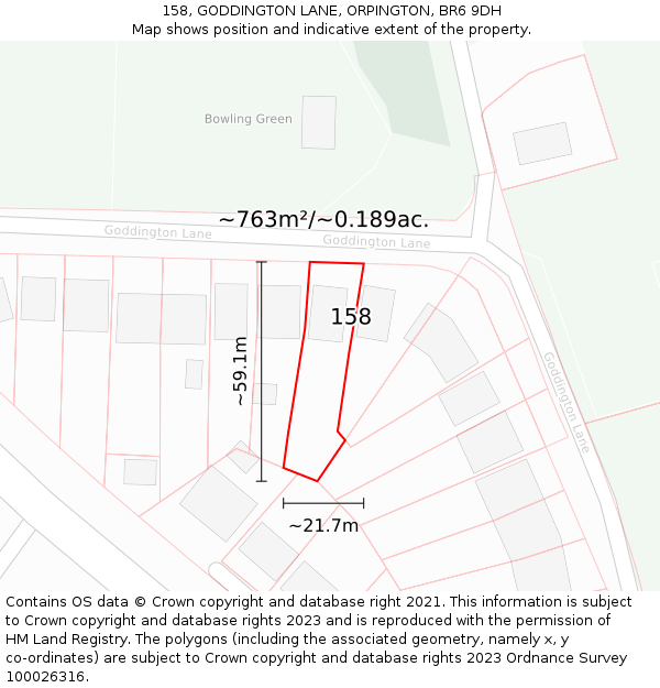 158, GODDINGTON LANE, ORPINGTON, BR6 9DH: Plot and title map