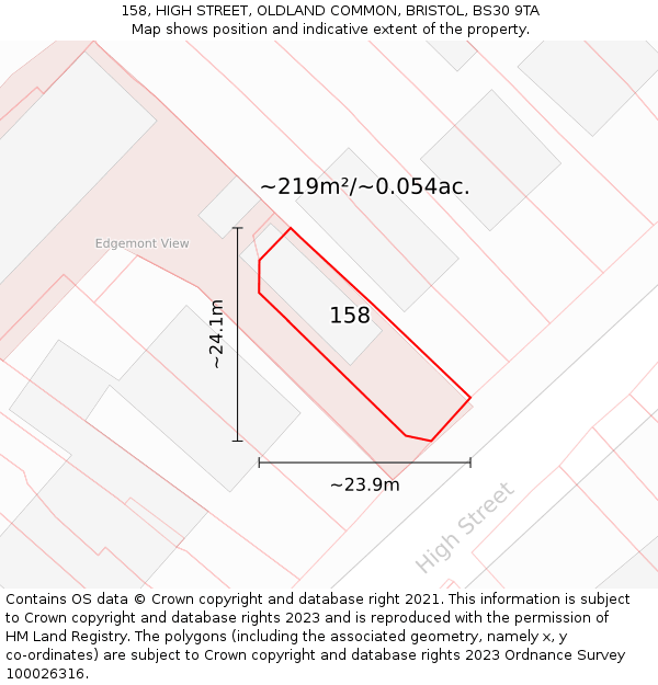 158, HIGH STREET, OLDLAND COMMON, BRISTOL, BS30 9TA: Plot and title map