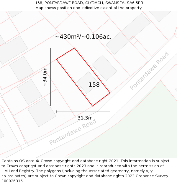 158, PONTARDAWE ROAD, CLYDACH, SWANSEA, SA6 5PB: Plot and title map