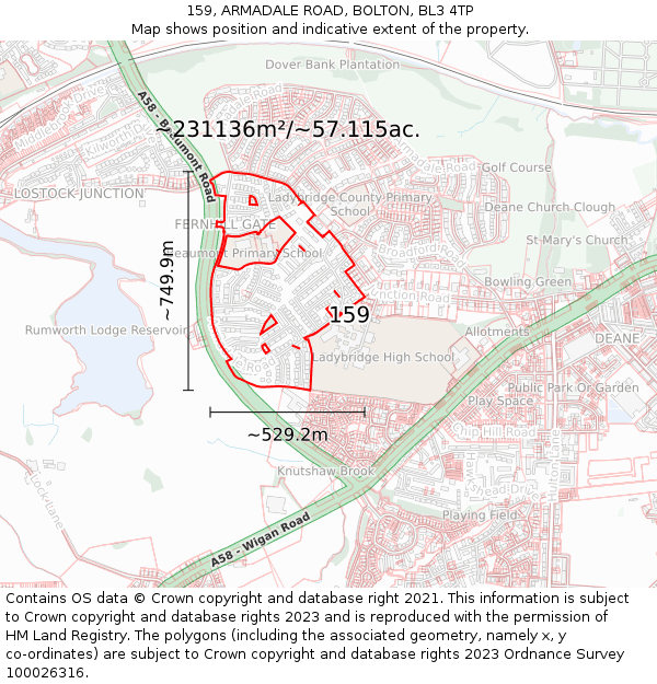 159, ARMADALE ROAD, BOLTON, BL3 4TP: Plot and title map