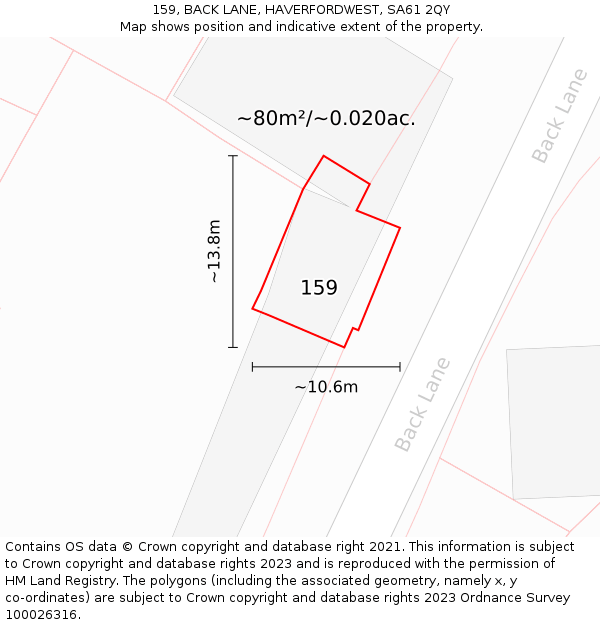 159, BACK LANE, HAVERFORDWEST, SA61 2QY: Plot and title map